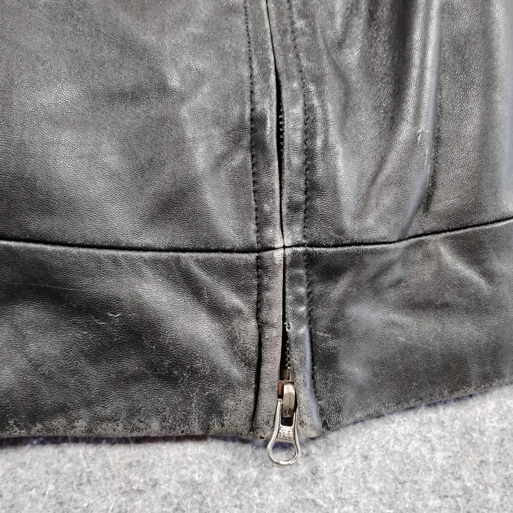 Mixit Womens Black Genuine Leather Moto Jacket Stand Collar Full Zip Size‎ Large